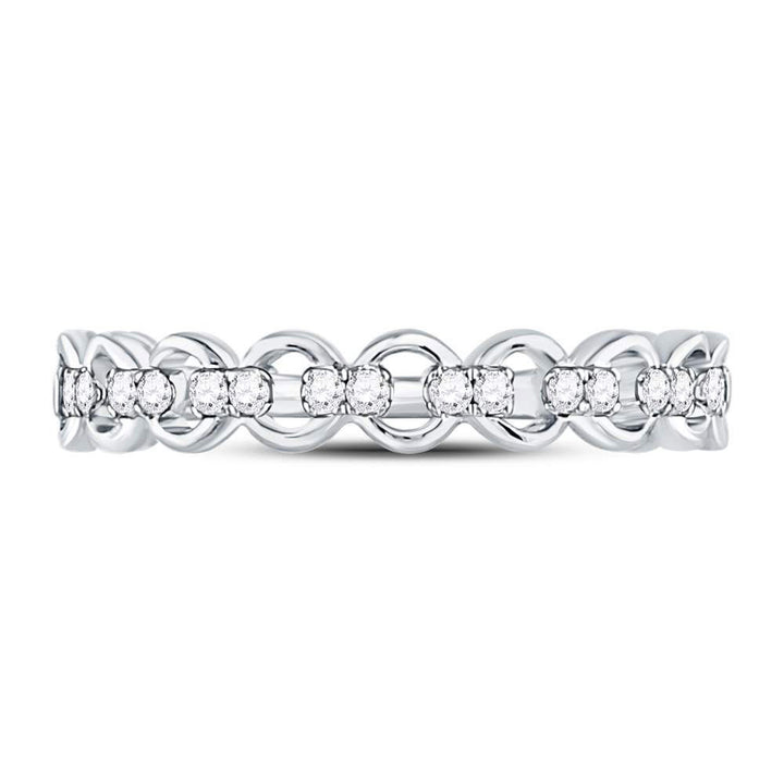 10kt White Gold Womens Round Diamond Link Stackable Band Ring 1/8 Cttw