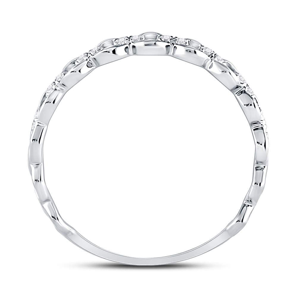 10kt White Gold Womens Round Diamond Link Stackable Band Ring 1/8 Cttw