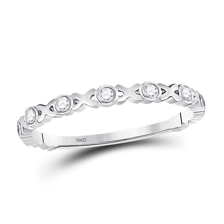 10kt White Gold Womens Round Diamond XOXO Love Stackable Band Ring 1/12 Cttw