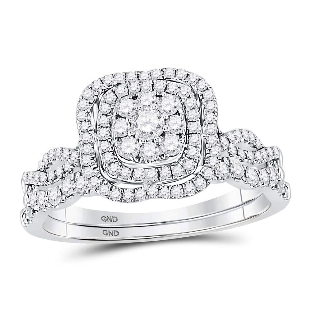 14kt White Gold Round Diamond Bridal Wedding Ring Band Set 5/8 Cttw