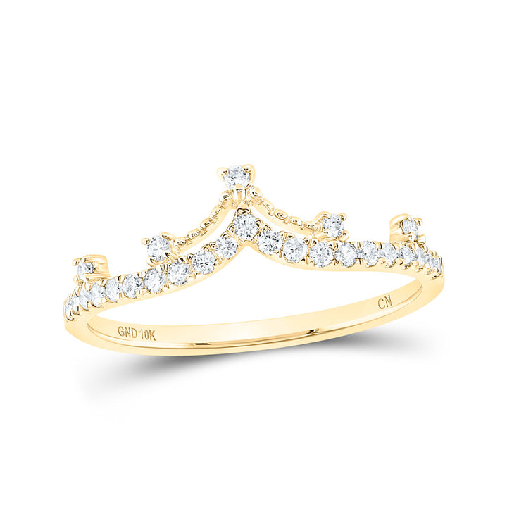 10kt Yellow Gold Womens Round Diamond Crown Tiara Fashion Band Ring 1/5 Cttw