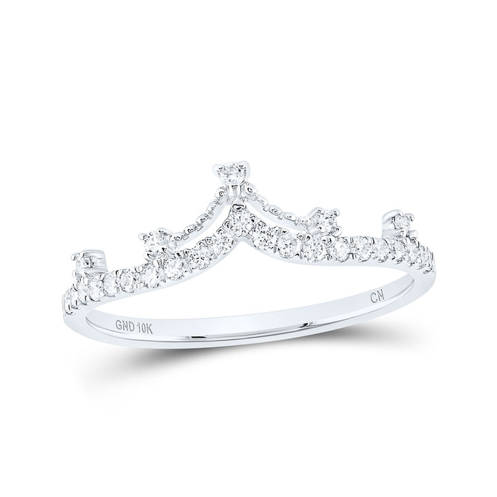 10kt White Gold Womens Round Diamond Crown Tiara Fashion Band Ring 1/5 Cttw