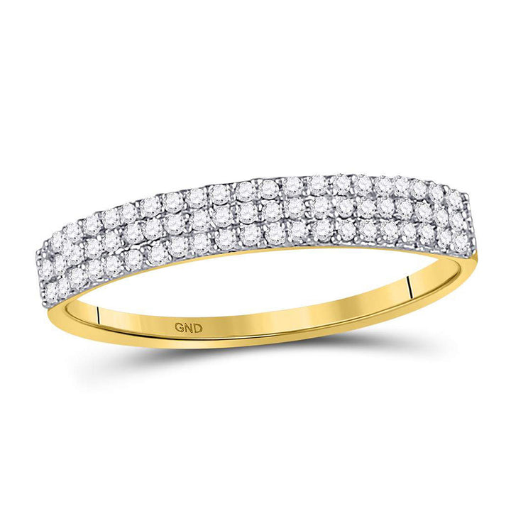 10kt Yellow Gold Womens Round Diamond 3-Row Anniversary Ring 1/5 Cttw