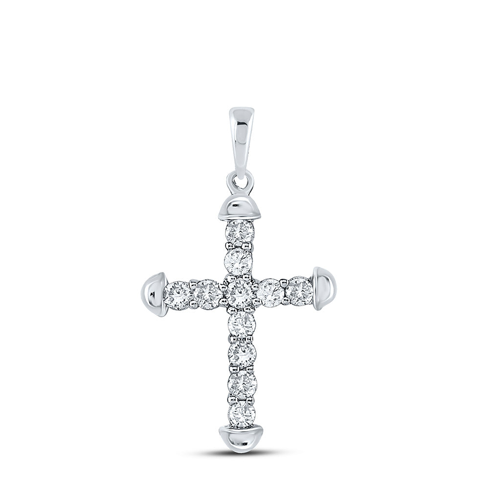 10kt White Gold Womens Round Diamond Cross Pendant 1/3 Cttw