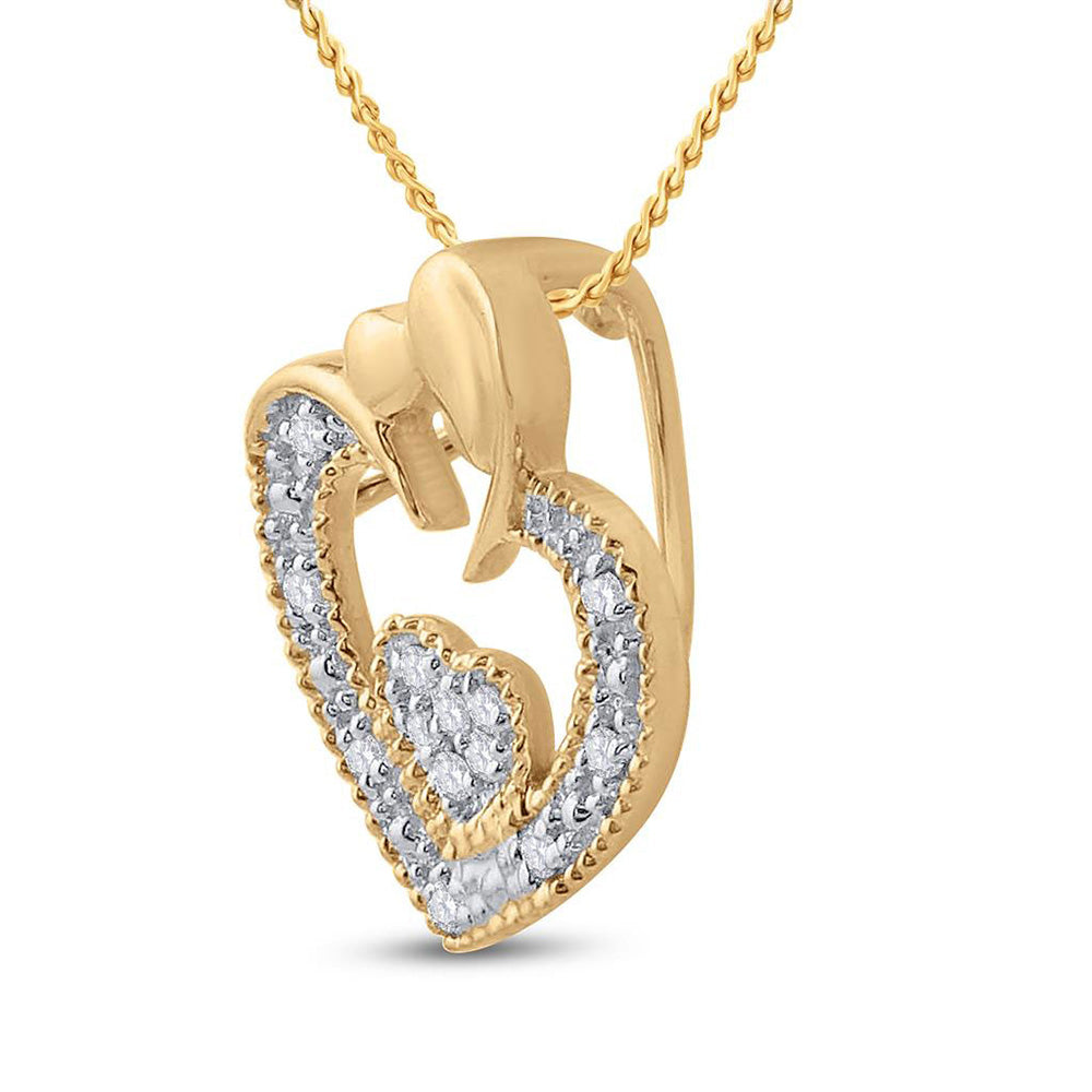 10kt Yellow Gold Womens Round Diamond Heart Pendant .03 Cttw