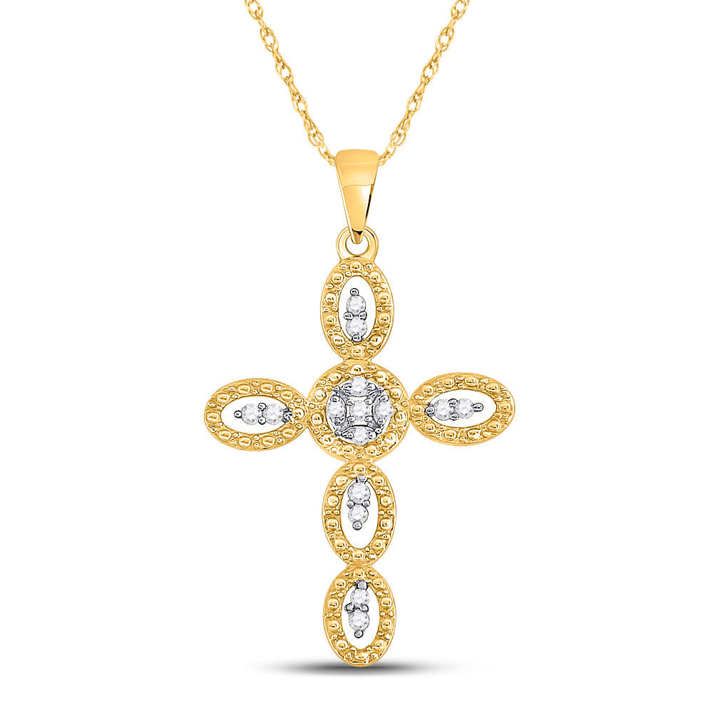 10kt Yellow Gold Womens Round Diamond Twist Cross Pendant 1/8 Cttw