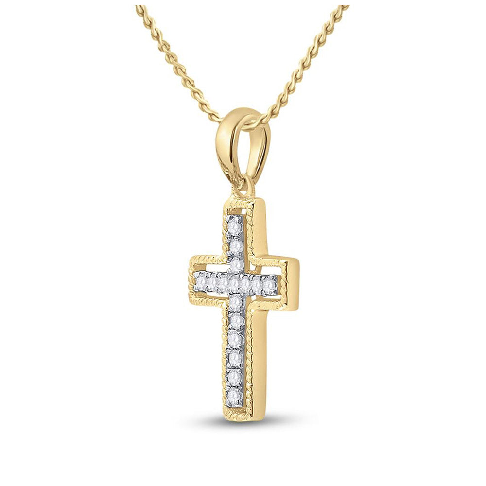 10kt Yellow Gold Womens Round Diamond Cross Pendant 1/10 Cttw