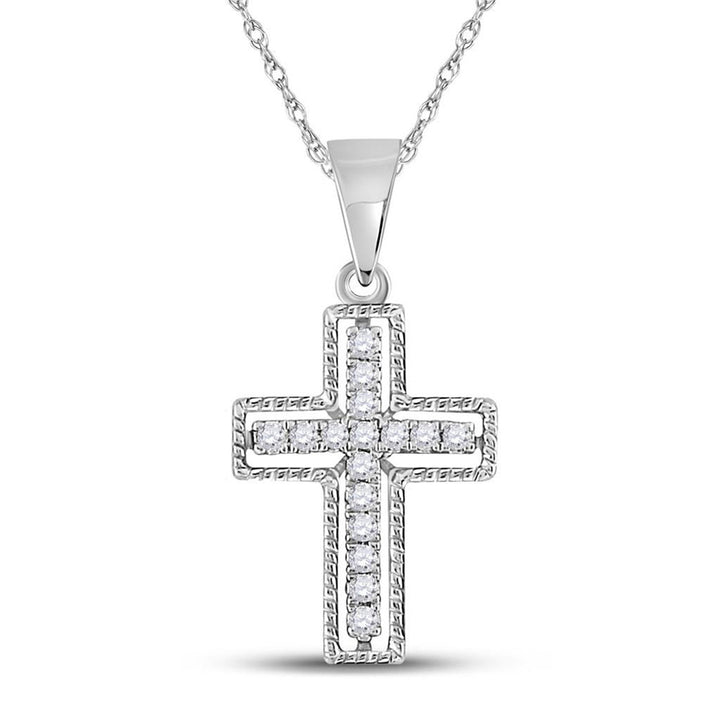 10kt White Gold Womens Round Diamond Roman Cross Pendant 1/10 Cttw