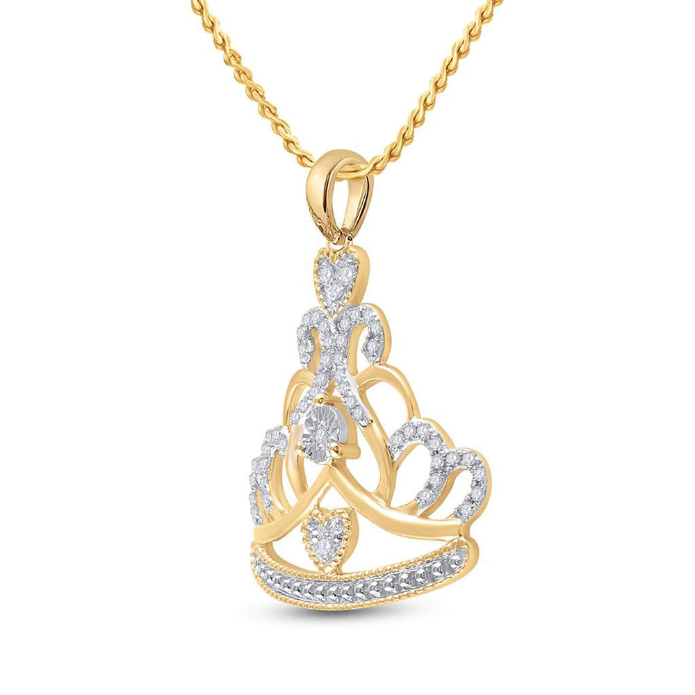 10kt Yellow Gold Womens Round Diamond Crown Tiara Fashion Pendant 1/6 Cttw