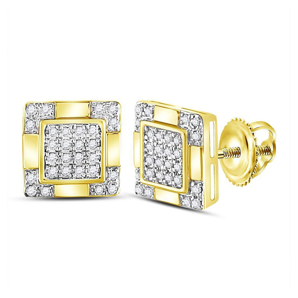 10kt Yellow Gold Mens Round Diamond Square Cluster Stud Earrings 1/6 Cttw