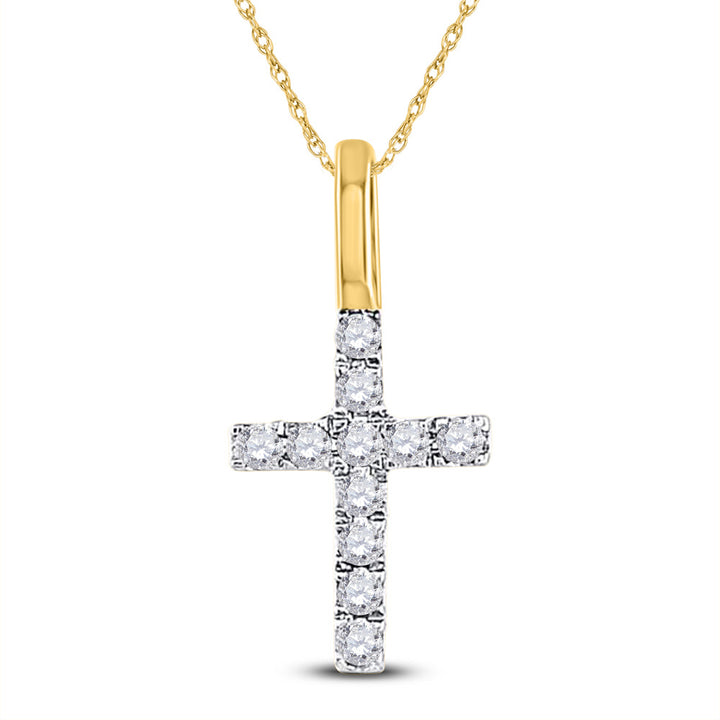 14kt Yellow Gold Womens Round Diamond Dainty Cross Pendant 1/10 Cttw