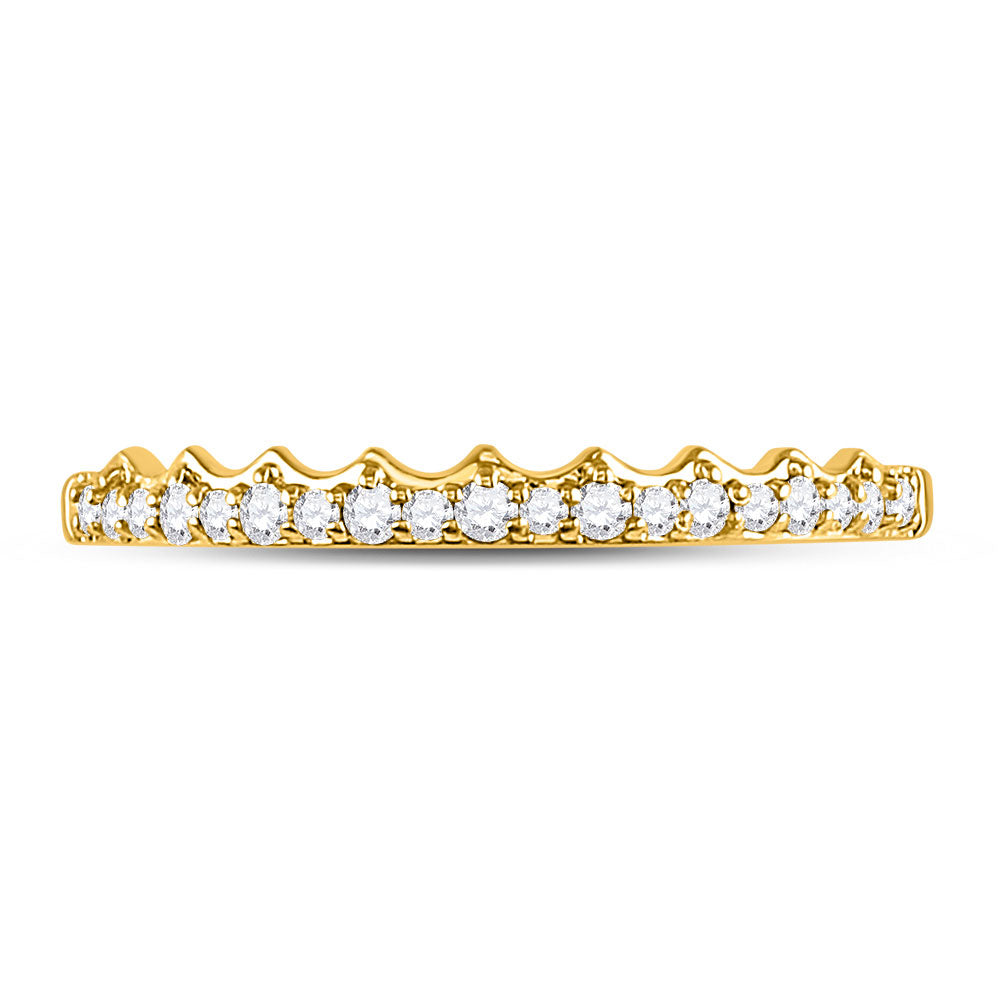 10kt Yellow Gold Womens Round Diamond Slender Scalloped Stackable Band Ring 1/6 Cttw