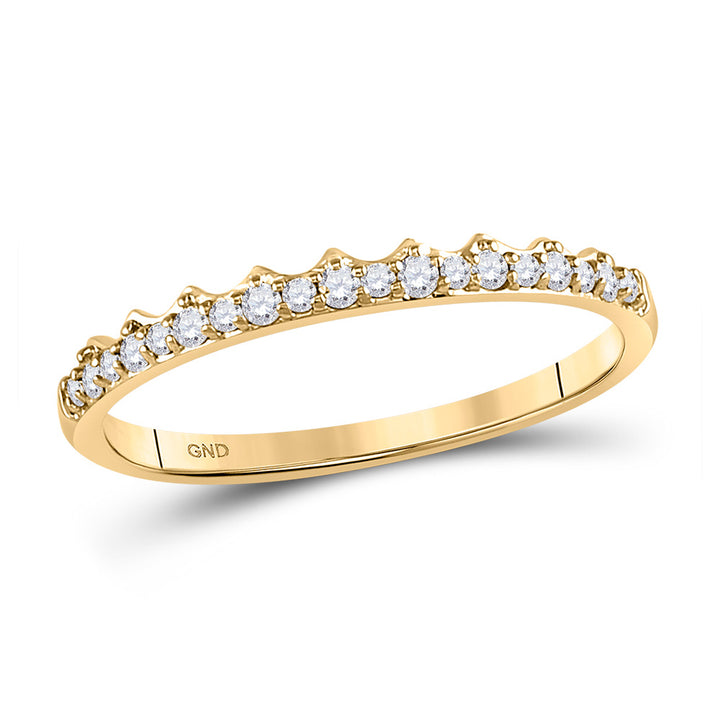 10kt Yellow Gold Womens Round Diamond Slender Scalloped Stackable Band Ring 1/6 Cttw