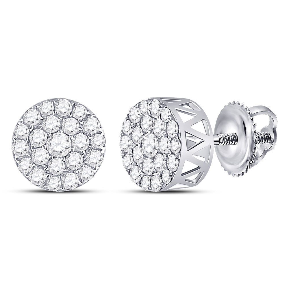 14kt White Gold Womens Round Diamond Circle Frame Cluster Earrings 1 Cttw