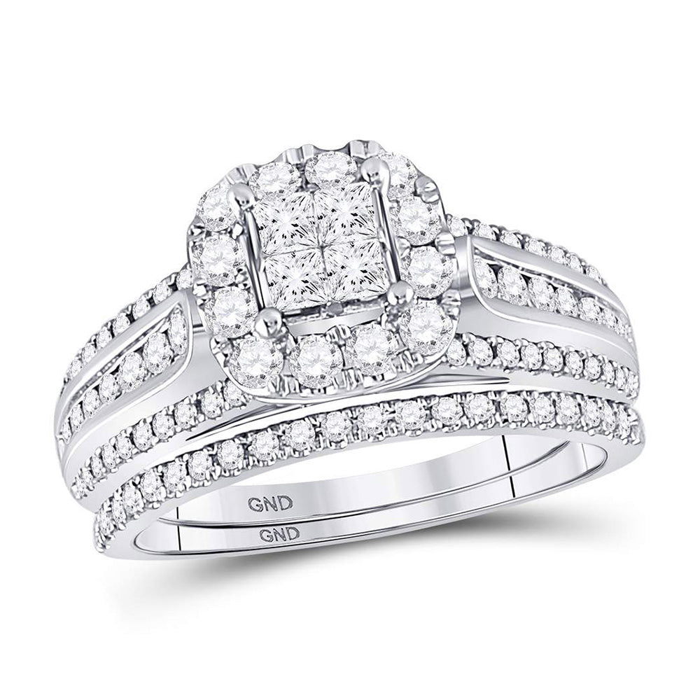 14kt White Gold Princess Diamond Bridal Wedding Ring Band Set 1 Cttw