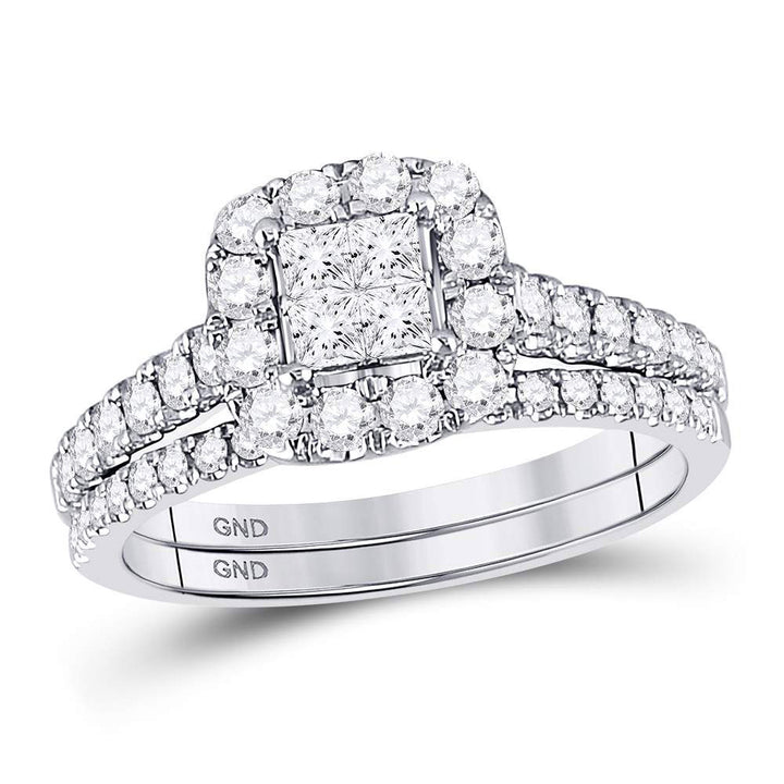 14kt White Gold Princess Diamond Bridal Wedding Ring Band Set 1 Cttw