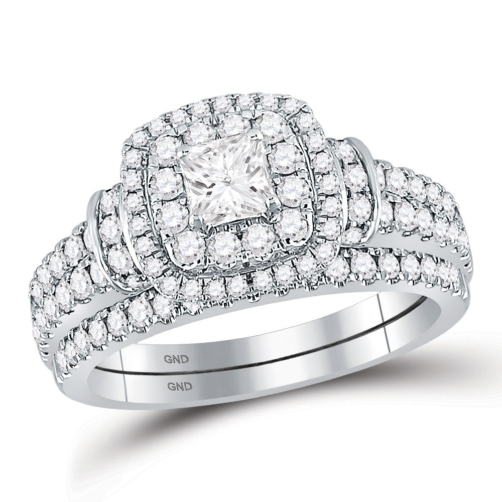 14kt Two-tone Gold Round Diamond Halo Bridal Wedding Ring Band Set 1-1/3 Cttw