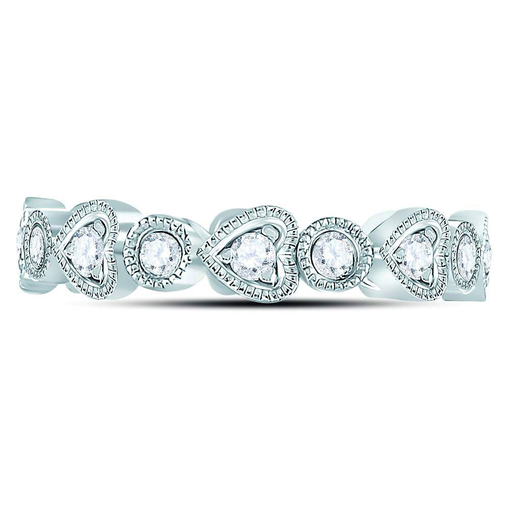 10kt White Gold Womens Round Diamond Heart Eternity Band Ring 3/8 Cttw