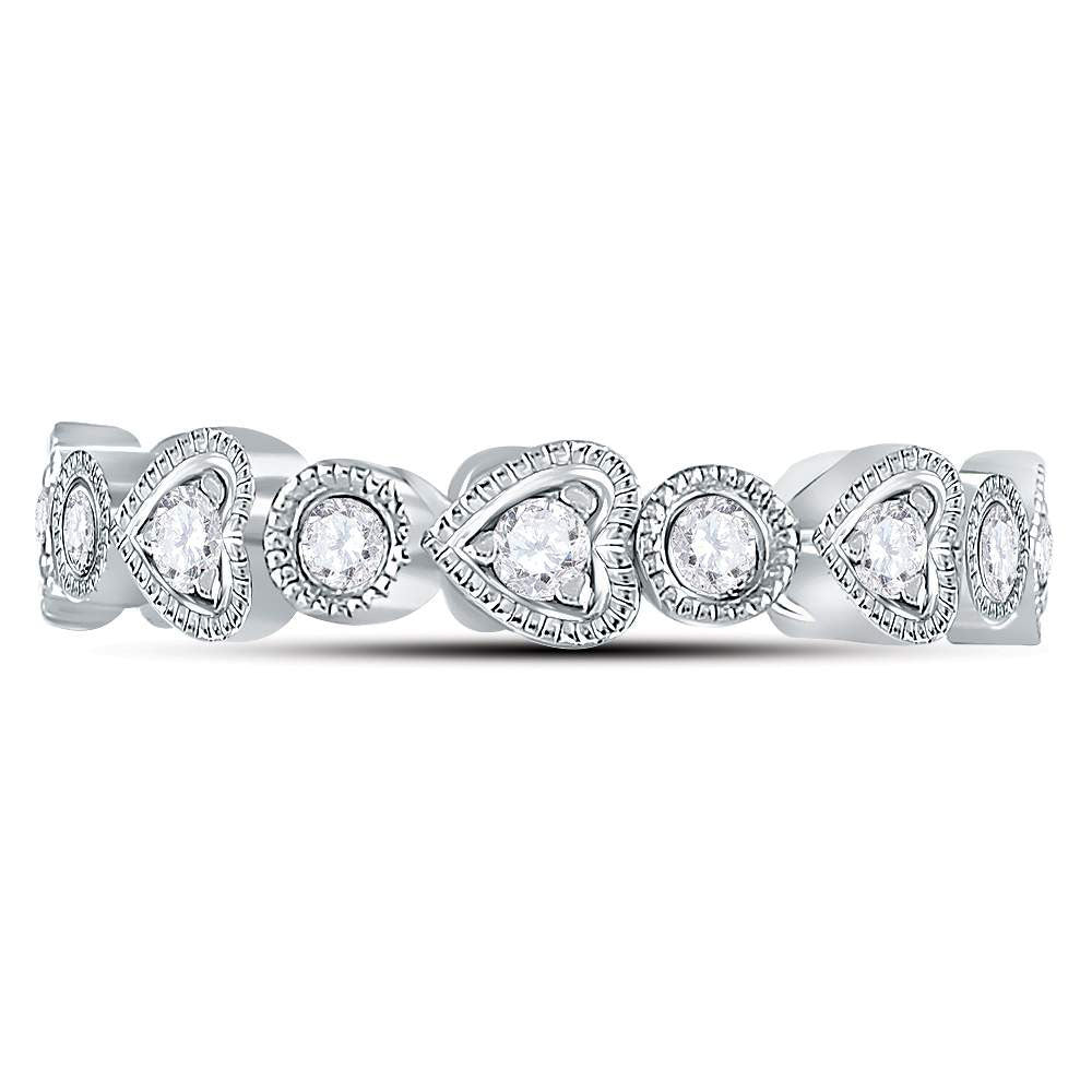 10kt White Gold Womens Round Diamond Heart Eternity Band Ring 3/8 Cttw