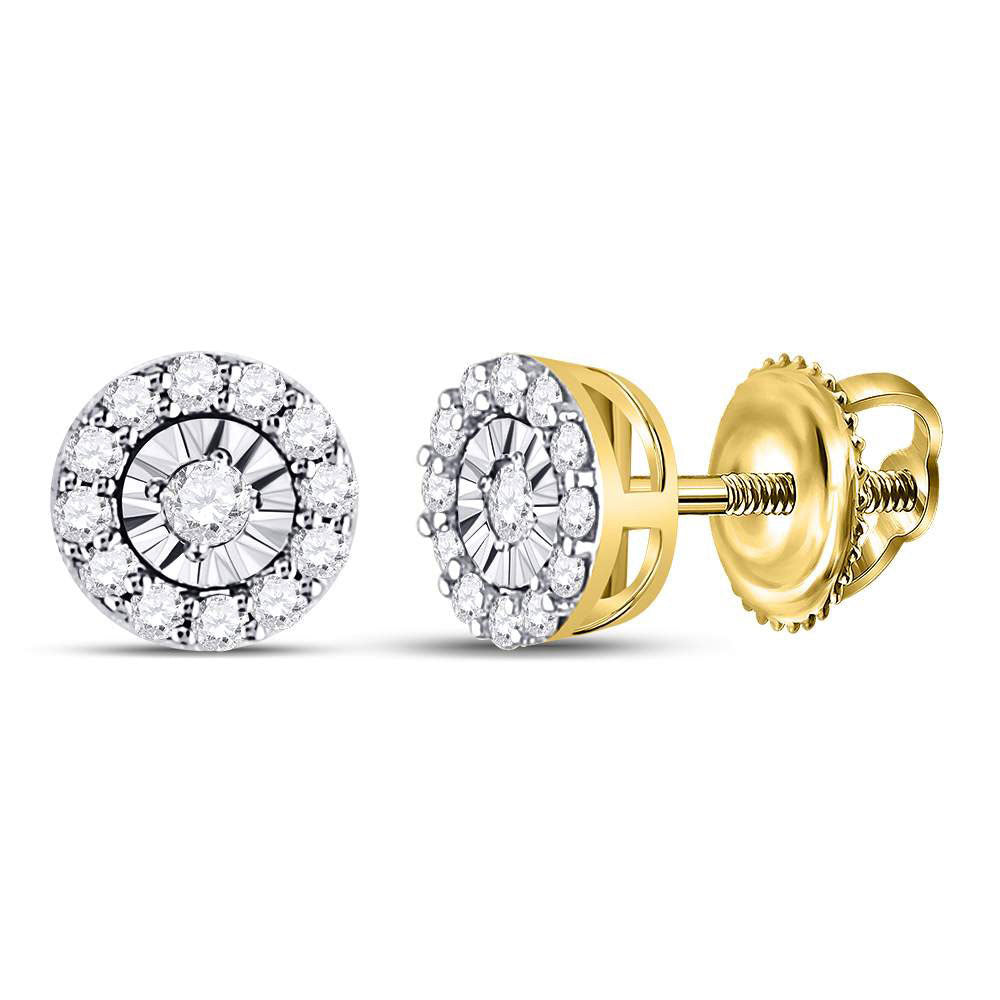 14kt Yellow Gold Womens Round Diamond Halo Earrings 1/4 Cttw