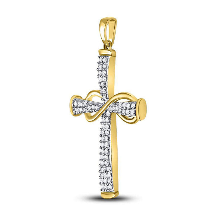 10kt Yellow Gold Womens Round Diamond Cross Infinity Pendant 1/5 Cttw