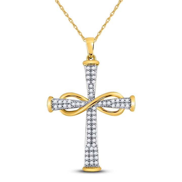 10kt Yellow Gold Womens Round Diamond Cross Infinity Pendant 1/5 Cttw