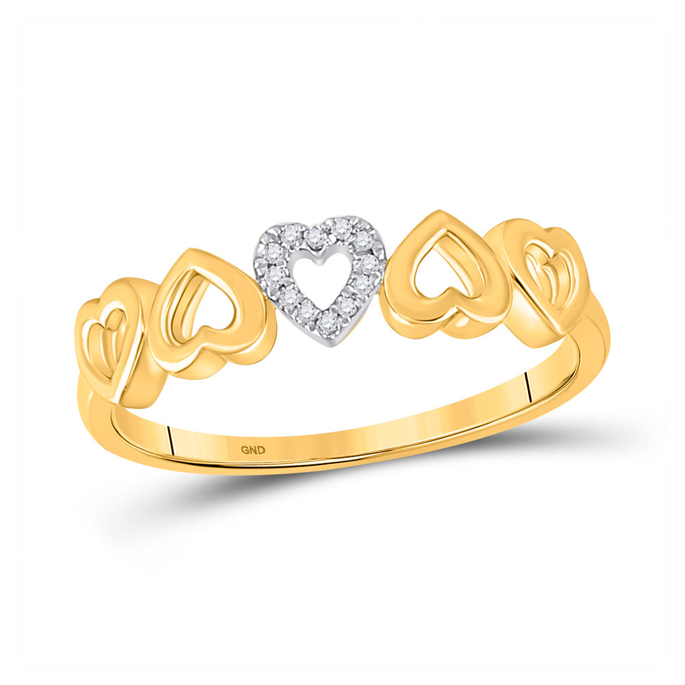 10kt Yellow Gold Womens Round Diamond Alternating Heart Band Ring .03 Cttw