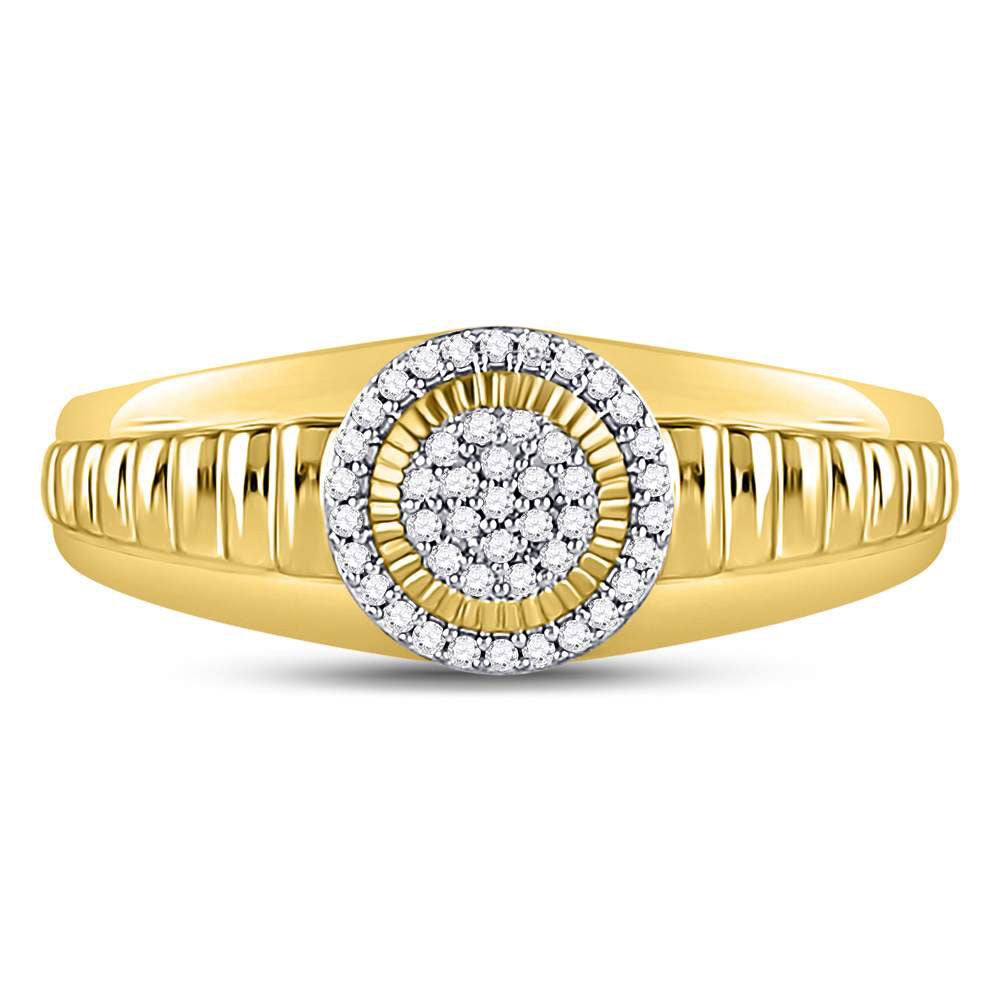 10kt Yellow Gold Womens Round Diamond Circle Cluster Ribbed Ring 1/8 Cttw