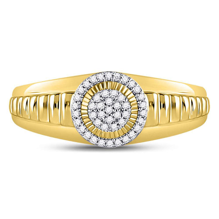 10kt Yellow Gold Womens Round Diamond Circle Cluster Ribbed Ring 1/8 Cttw