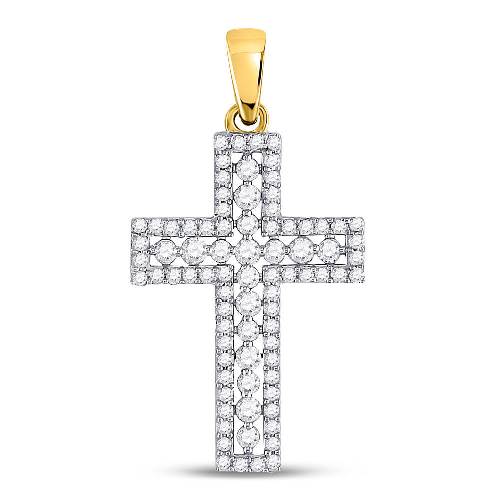 14kt Yellow Gold Womens Round Diamond Cross Pendant 1/2 Cttw