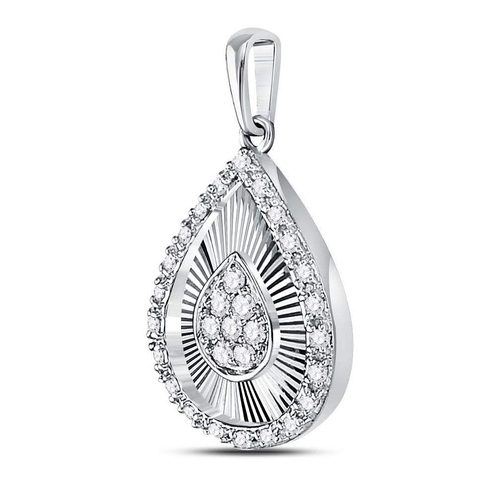 10kt White Gold Womens Round Diamond Teardrop Pendant 1/6 Cttw