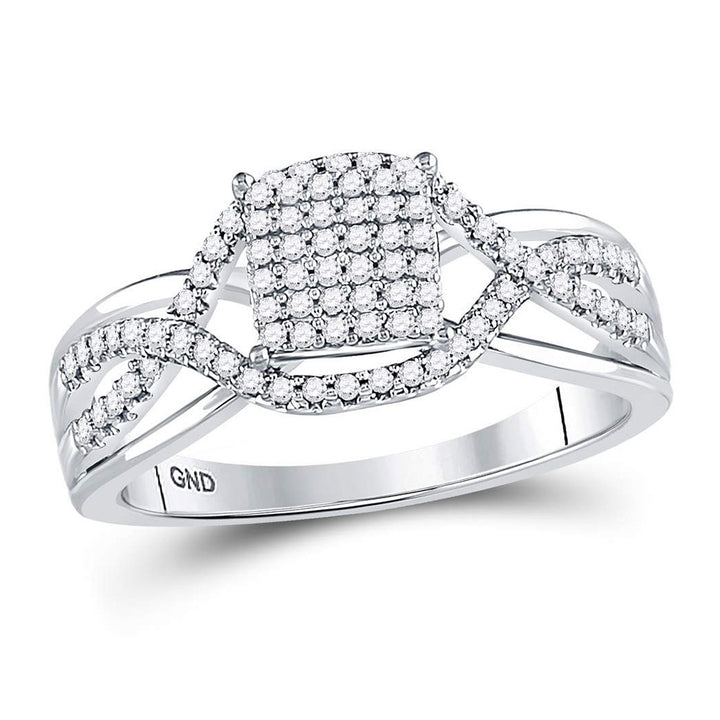 10kt White Gold Womens Round Diamond Rectangle Twist Cluster Ring 1/4 Cttw