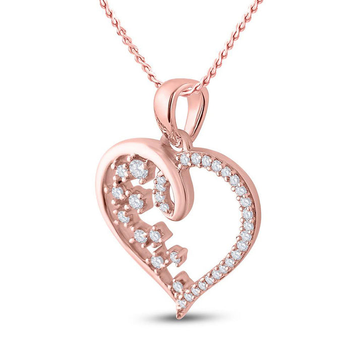 10kt Rose Gold Womens Round Diamond Scattered Heart Pendant 1/8 Cttw