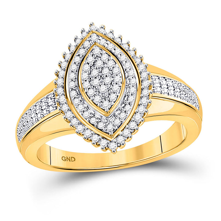 10kt Yellow Gold Womens Round Diamond Marquise-shape Cluster Ring 1/4 Cttw