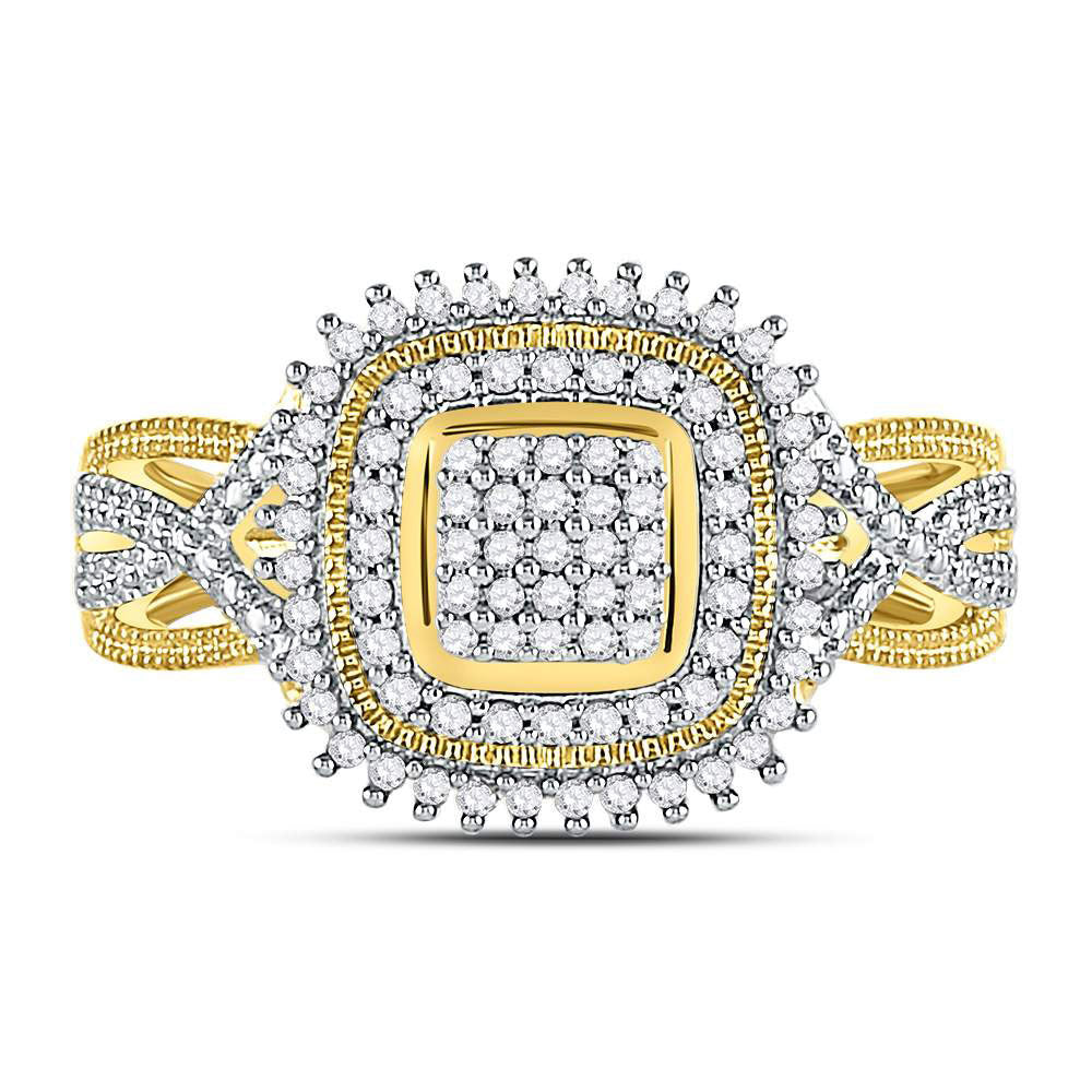 10kt Yellow Gold Womens Round Diamond Square Frame Cluster Ring 1/4 Cttw