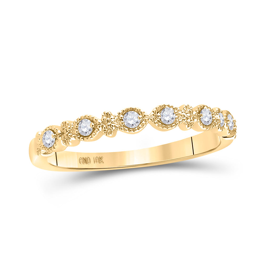 10kt Yellow Gold Womens Round Diamond Stackable Band Ring 1/10 Cttw