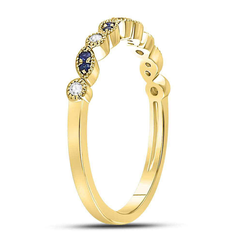 10kt Yellow Gold Womens Round Blue Sapphire Diamond Stackable Band Ring 1/10 Cttw