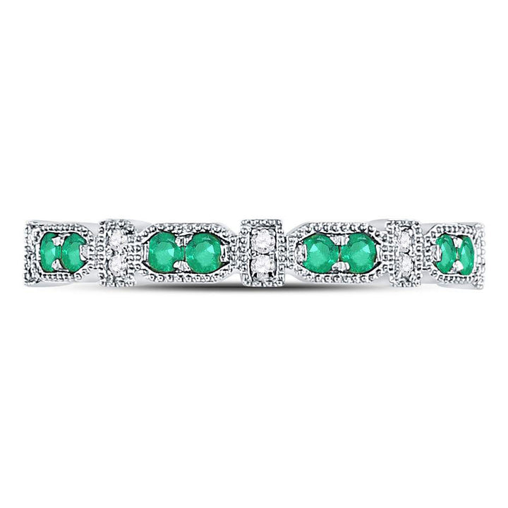 10kt White Gold Womens Round Emerald Diamond Stackable Band Ring 1/4 Cttw