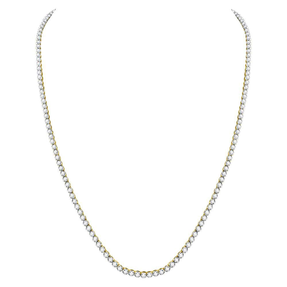 10kt Yellow Gold Mens Round Diamond Studded 30" Tennis Chain Necklace 13-3/8 Cttw