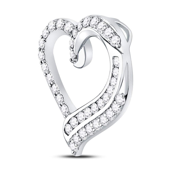 14kt White Gold Womens Round Diamond Heart Pendant 1 Cttw