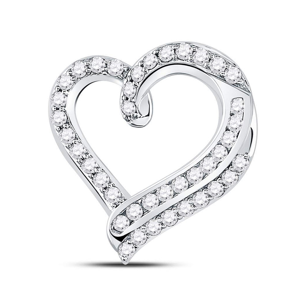 14kt White Gold Womens Round Diamond Heart Pendant 1 Cttw