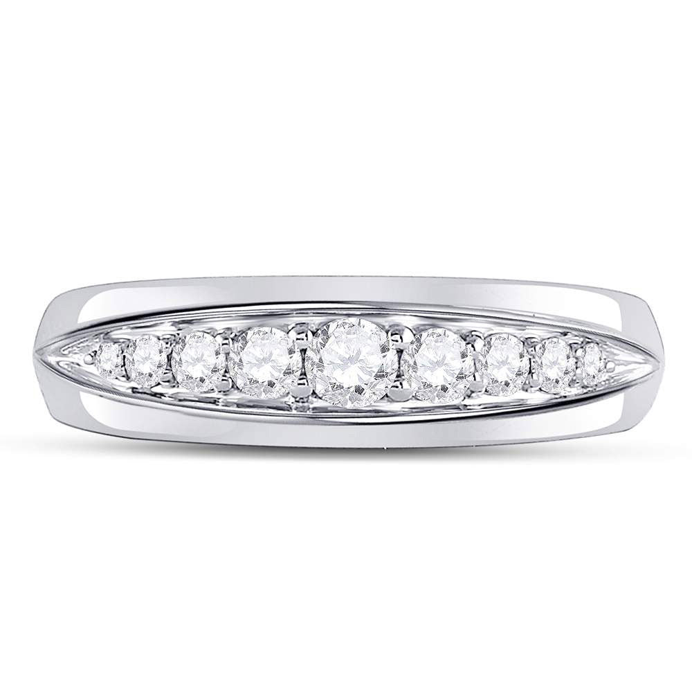 14kt White Gold Mens Round Diamond Single Row Band Ring 1/2 Cttw