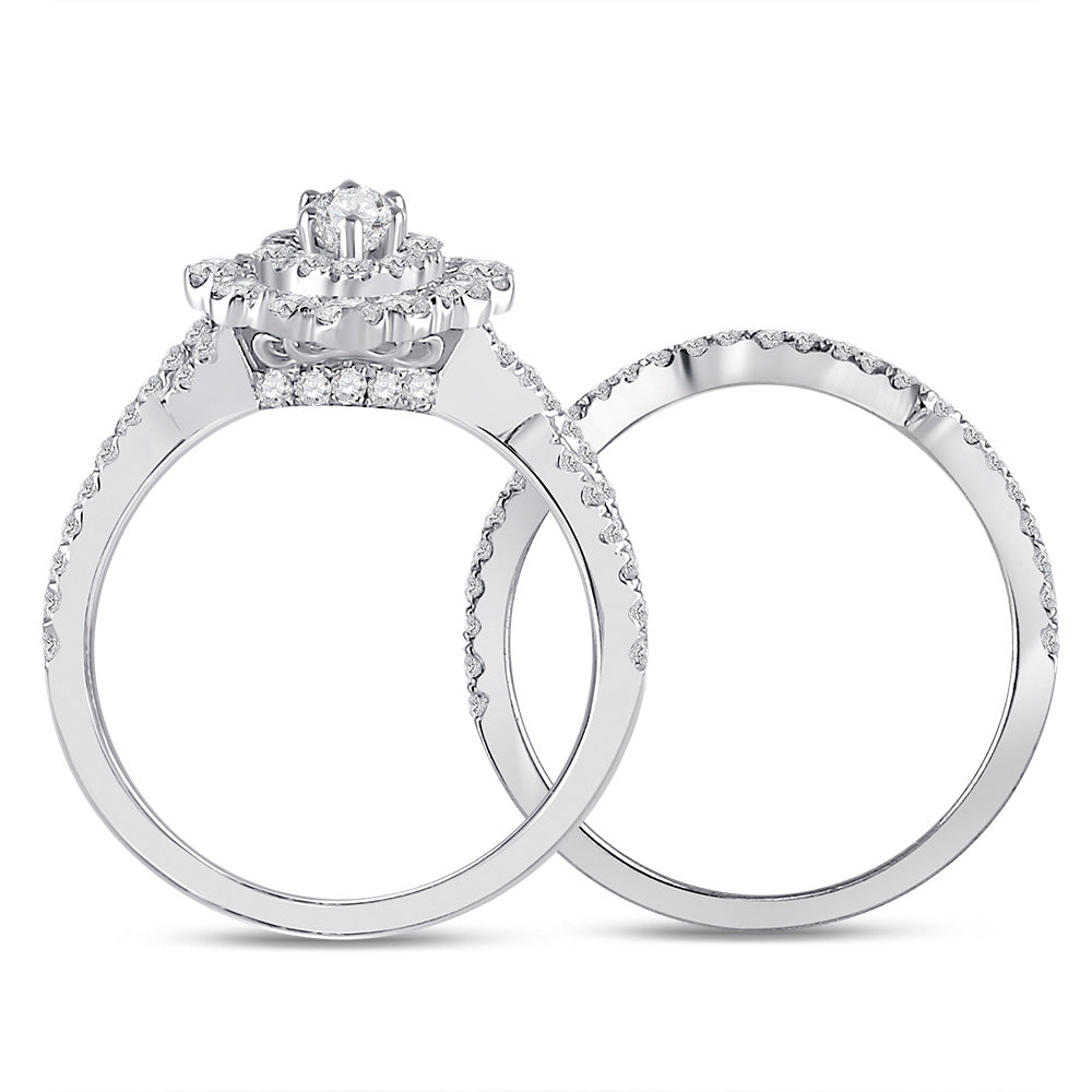 14kt White Gold Marquise Diamond Halo Bridal Wedding Ring Band Set 1-7/8 Cttw