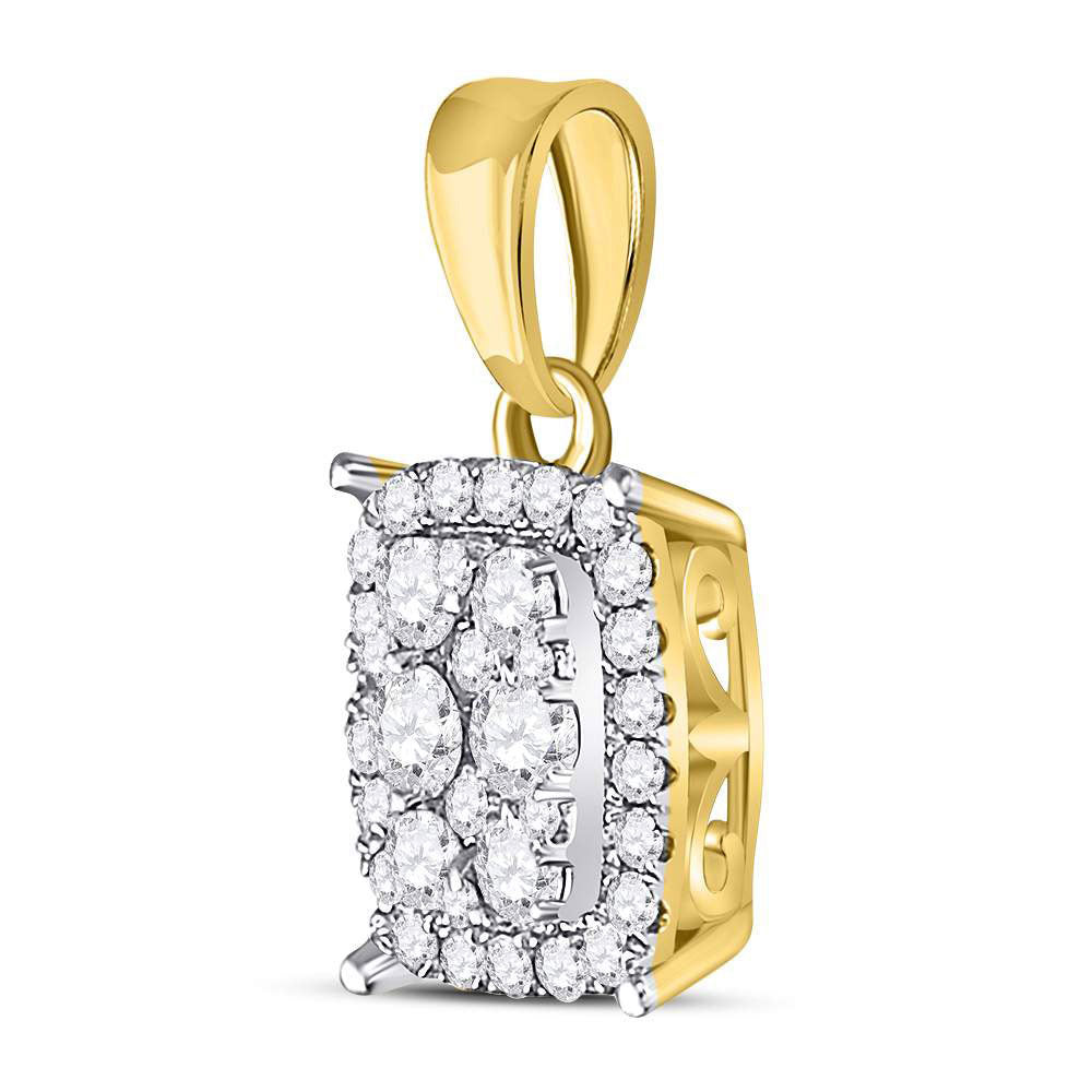 14kt Yellow Gold Womens Round Diamond Rectangle Cluster Pendant 1/4 Cttw