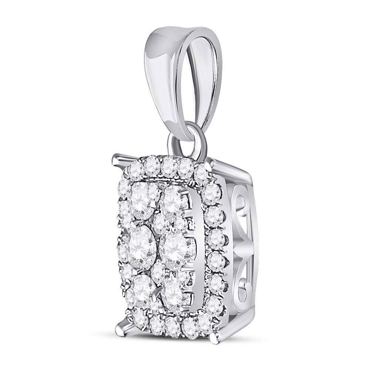 14kt White Gold Womens Round Diamond Rectangle Cluster Pendant 1/4 Cttw