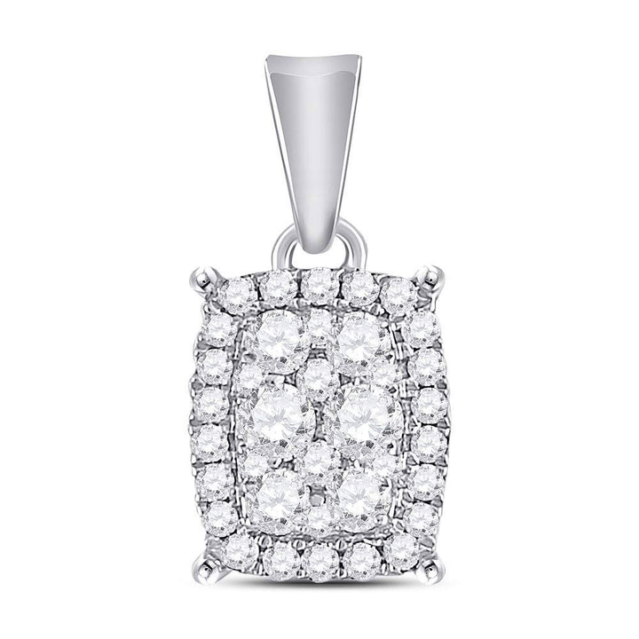 14kt White Gold Womens Round Diamond Rectangle Cluster Pendant 1/4 Cttw