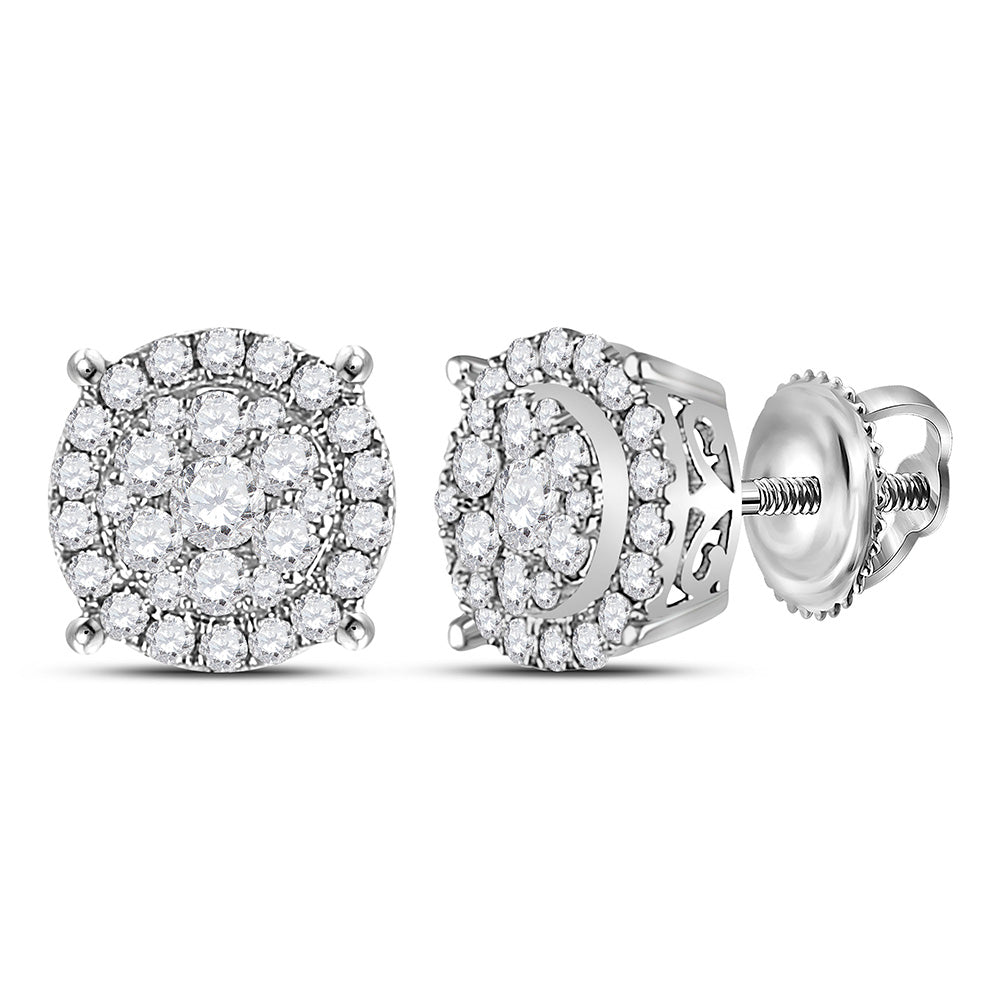 14kt White Gold Womens Round Diamond Cluster Earrings 1/2 Cttw