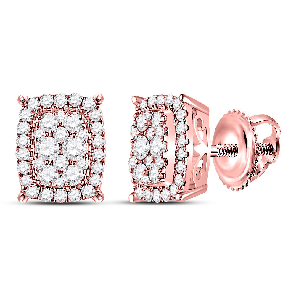 14kt Rose Gold Womens Round Diamond Rectangular Cluster Earrings 1/2 Cttw
