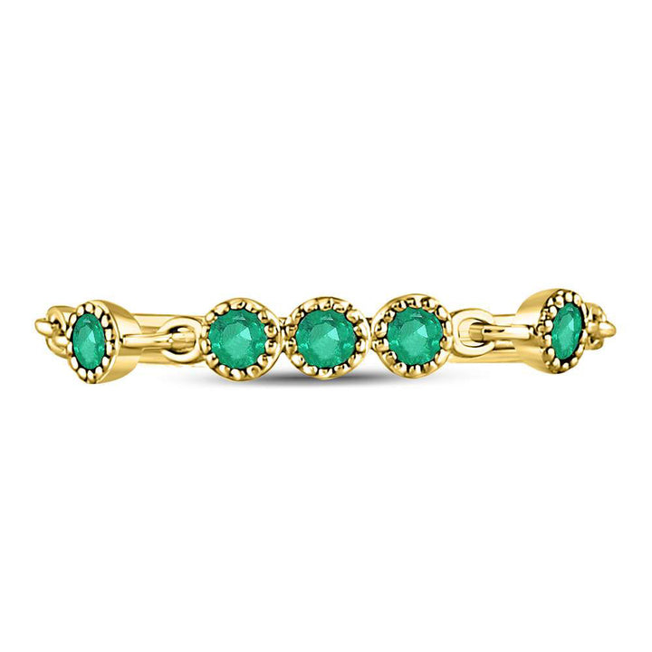 10kt Yellow Gold Womens Round Emerald Dot Stackable Band Ring 1/20 Cttw