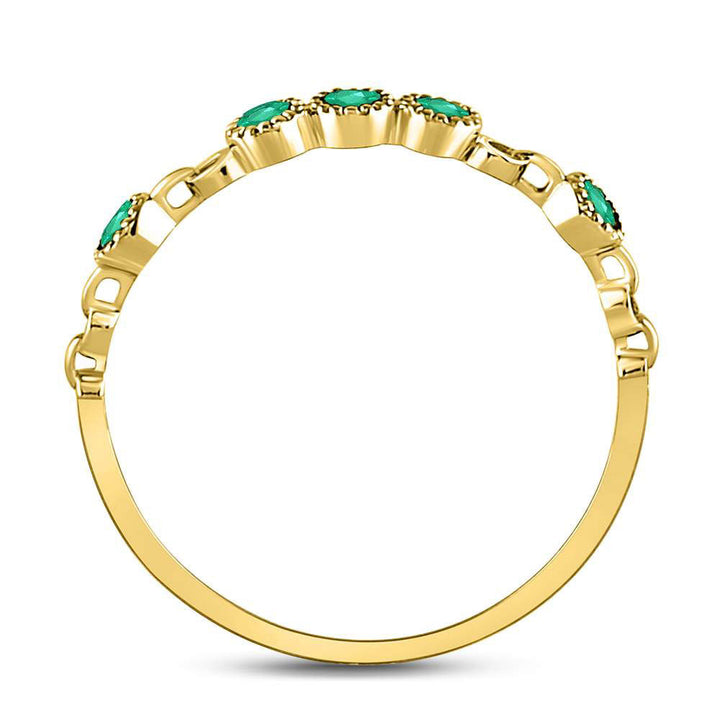 10kt Yellow Gold Womens Round Emerald Dot Stackable Band Ring 1/20 Cttw